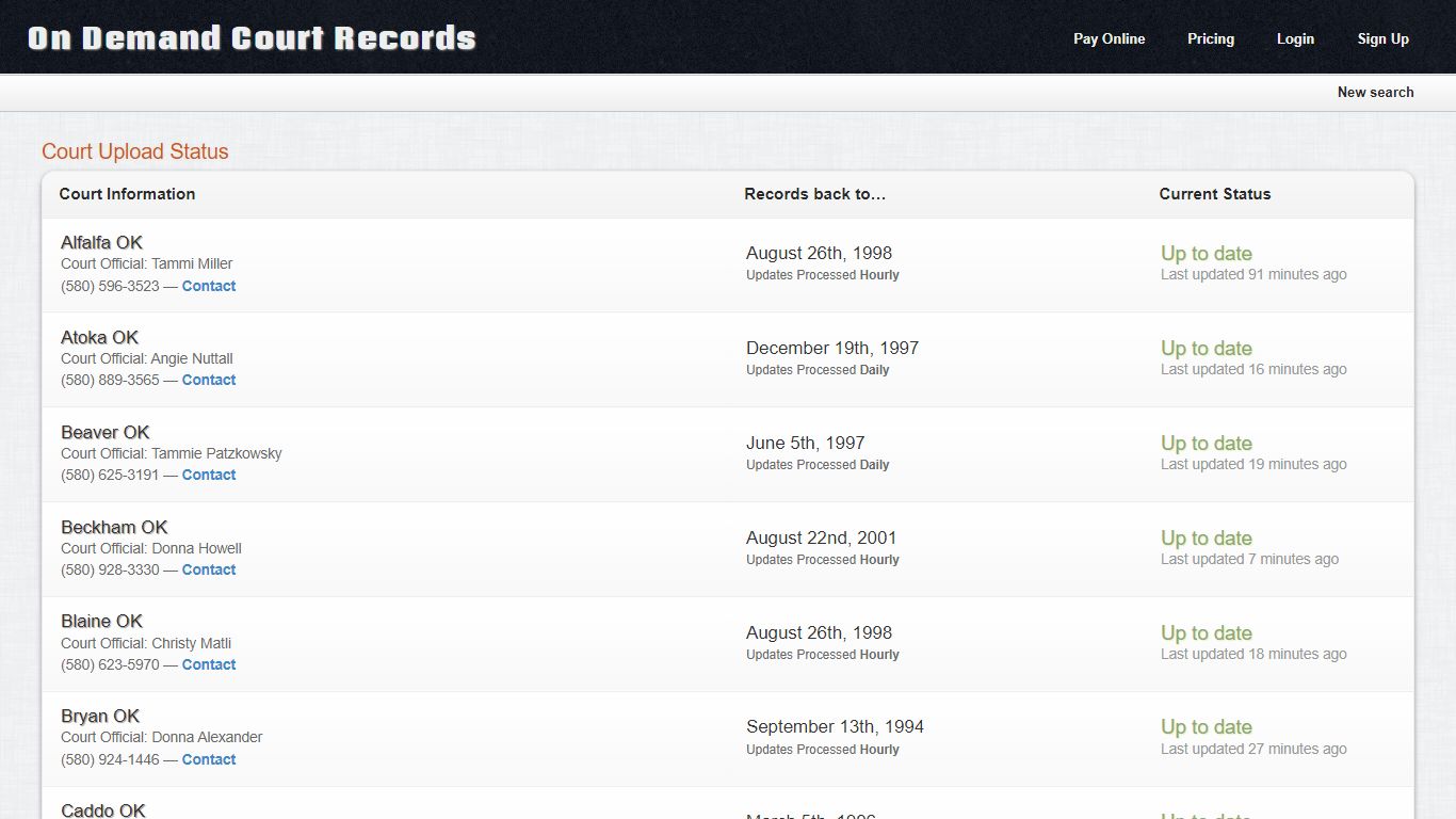 Court information & status | On Demand Court Records - odcr.com